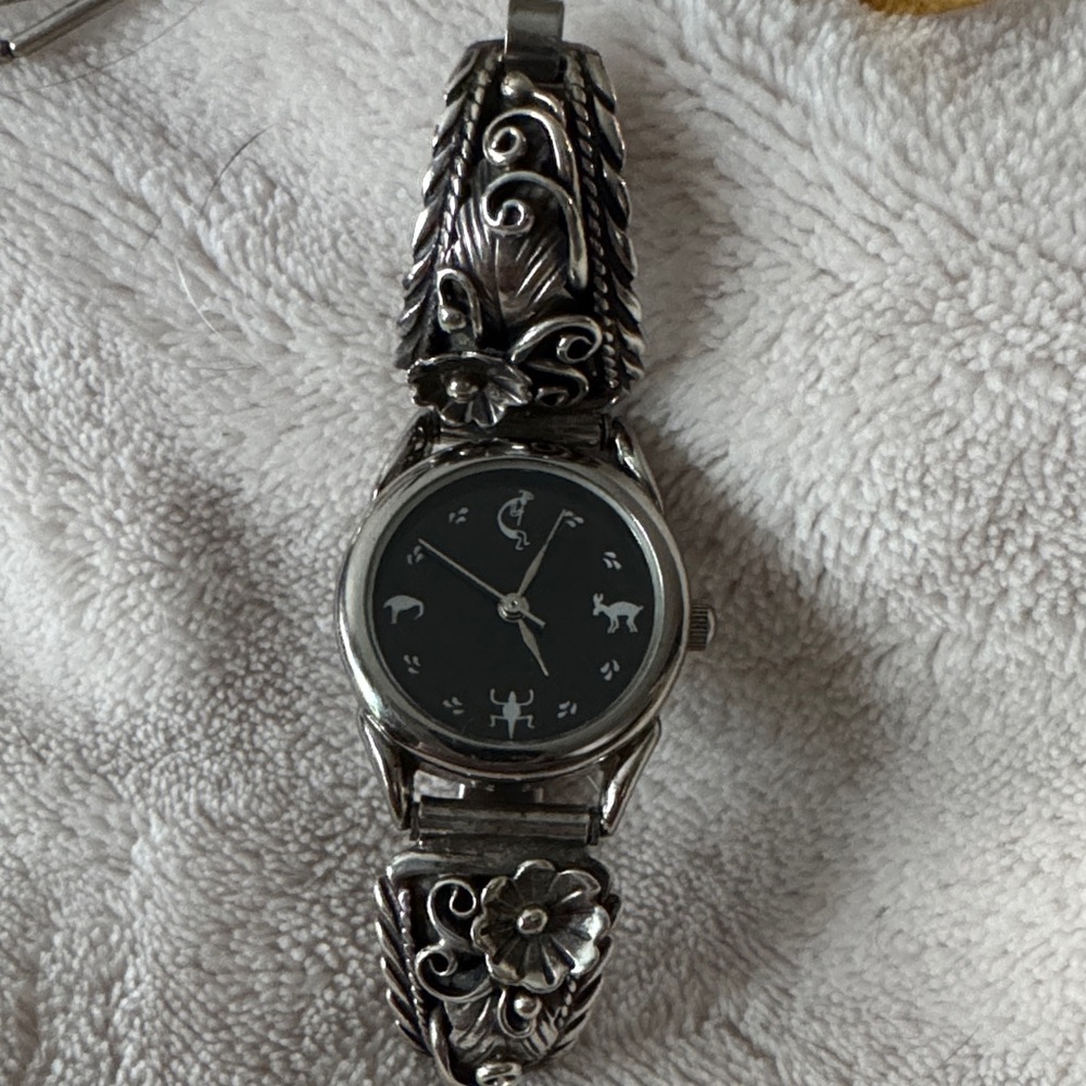 Navajo signed intricate for small wrist . Sterling 925